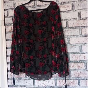 Velvet Burnout Floral Poppy Blouse Womens XXL 2XL Dalia Whimsy Goth Boho Dorthy